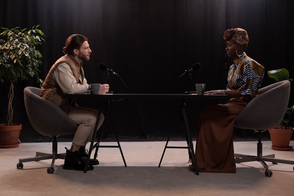Interview setting with microphones